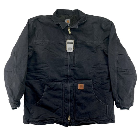Carhartt Men's Black Sherpa Lined Zip-Up Jacket C61-BLK Size XL Tall NWT - Picture 1 of 10